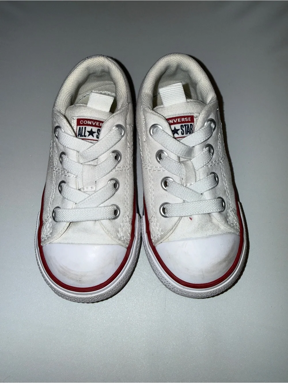 Converse Kids White Canvas Sneakers with Red Trim